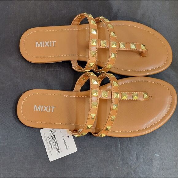 BRAND NEW MIXIT 3-STRAPS THONG WOMEN"S STUDDED DETAILING ROUND TOE  SAND… - Picture 6 of 16